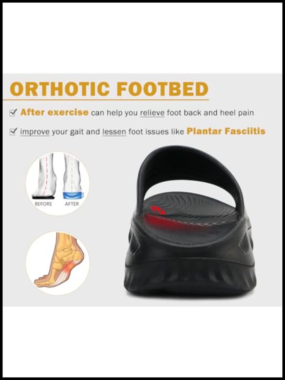 Women's Orthotic Recovery Slides With Arch Support Thick Cushion Post-Exercise View 3